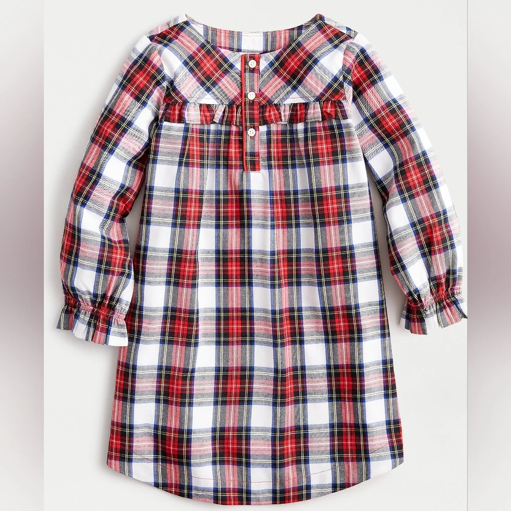 New! J Crew sz 10 Crewcuts Girl Flannel Nightgown PJ Red White Tartan Plaid NWT